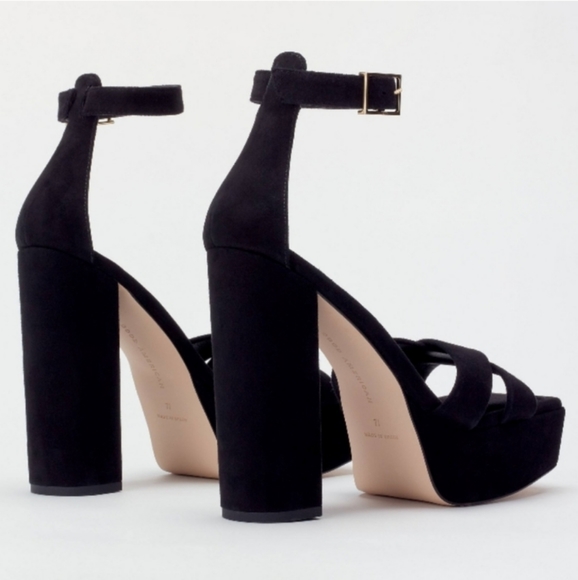 NIB Good American Square Toe Chunky Heel Strappy Sandals in Black Suede Sz. 10.5 - Picture 3 of 8